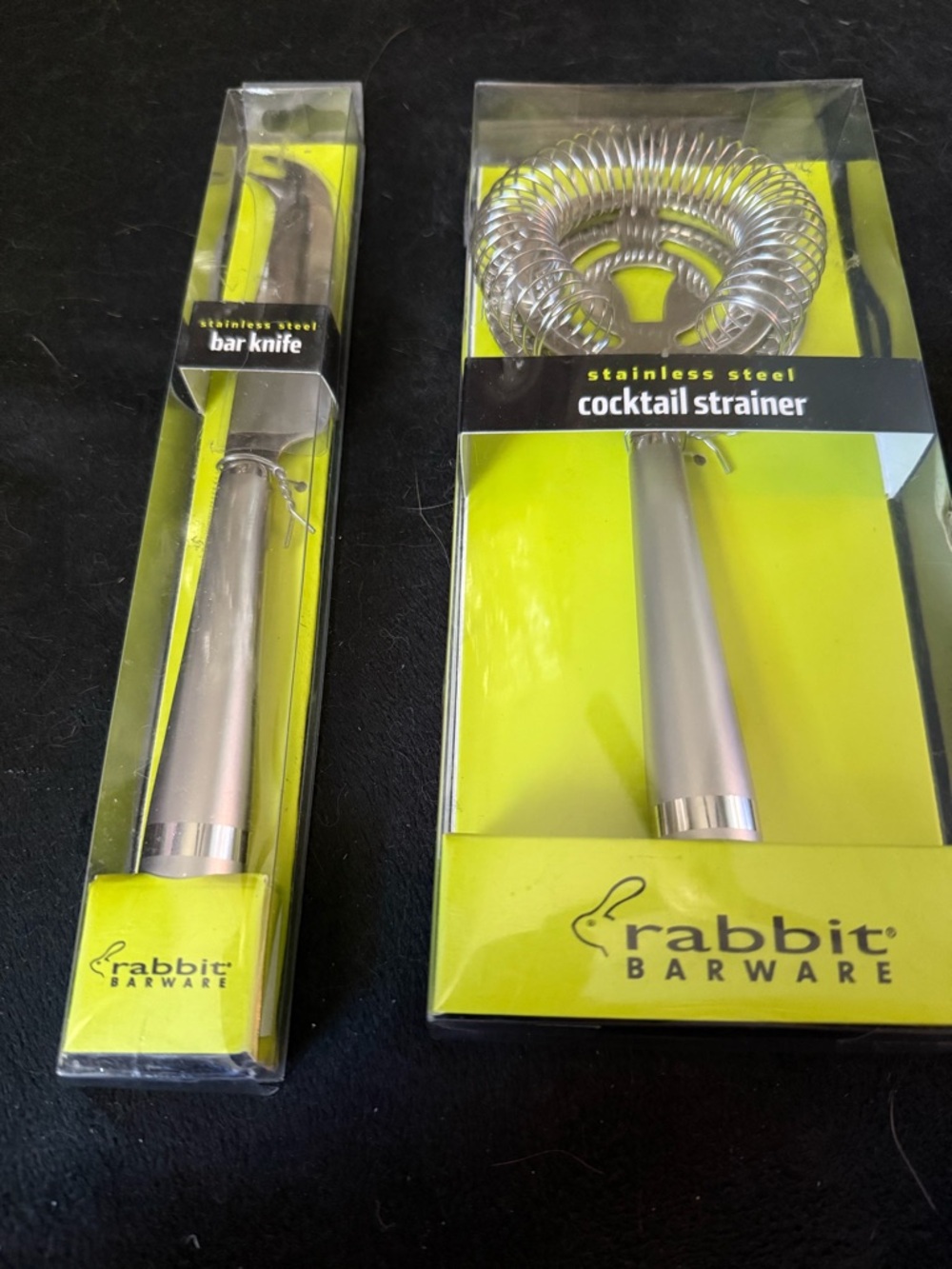 Rabbit Barware Stainless Steel Cocktail Strainer and Bar Knife Set - Silver